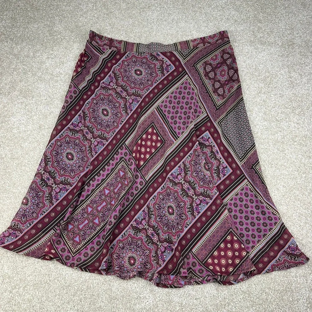 Westport Plus Size 2X Midi Skirt Boho Patchwork Mandala Purple Maroon Festival